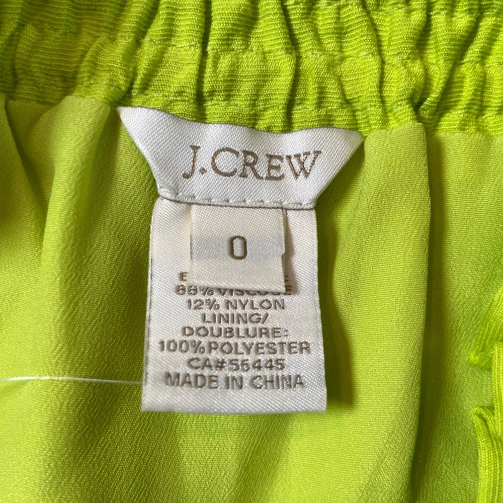 NWT J Crew neon green skirt elastic waist pull on paper bag Fully Lined size‎ 0